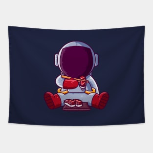 Cute Astronaut Eating Sushi Cartoon Tapestry