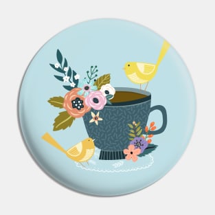 Twin Finches Tweeting At Tea Time Pin