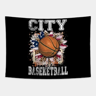 American Flag Personalized City Proud Name Basketball Tapestry