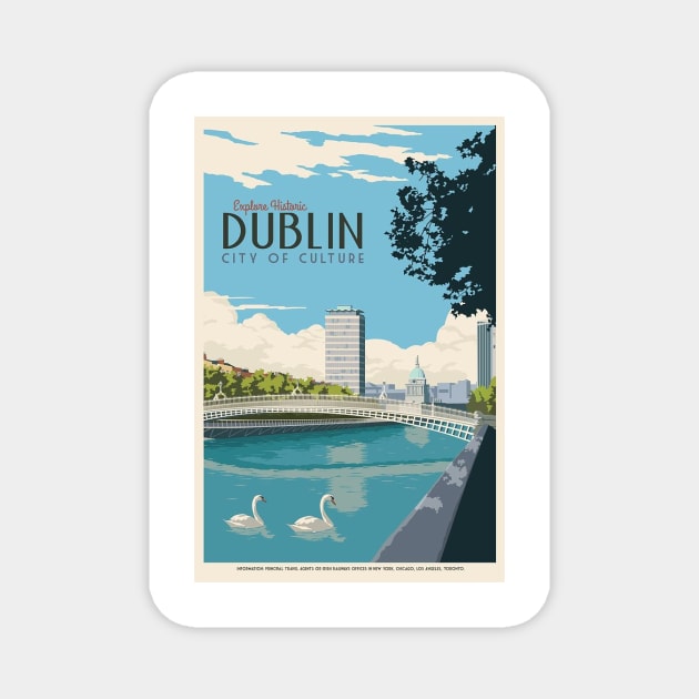 Vintage Travel Art Ireland Dublin City Of Culture Magnet by Aquora Art