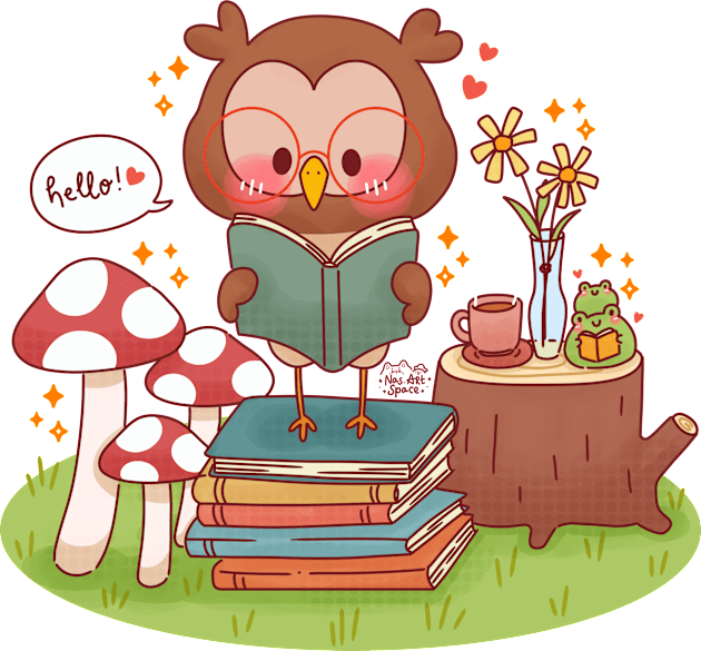 Cute Little Owl Reading Books Kids T-Shirt by Nas.ArtSpace