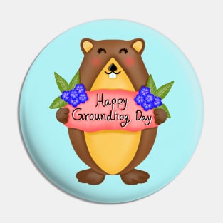 Cute groundhog with happy groundhog day. Pin