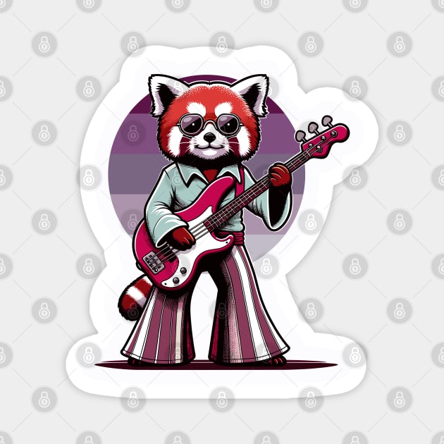 Groovy 70s Bass-Playing Red panda - Colorful Cartoon Vector Art Magnet by TimeWarpWildlife