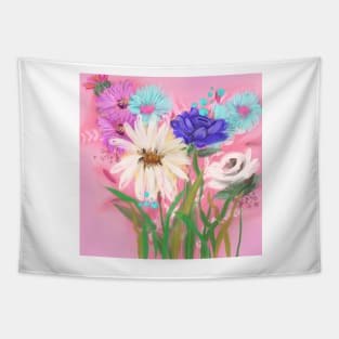 Pink Floral Meadow Bouquet Tapestry