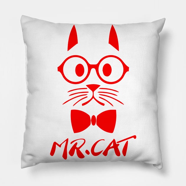 Red Mr Cat Pillow by anbartshirts