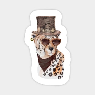 Big Cat with Spots Wearing Top Hat and Leopard Print Sunglasses Magnet
