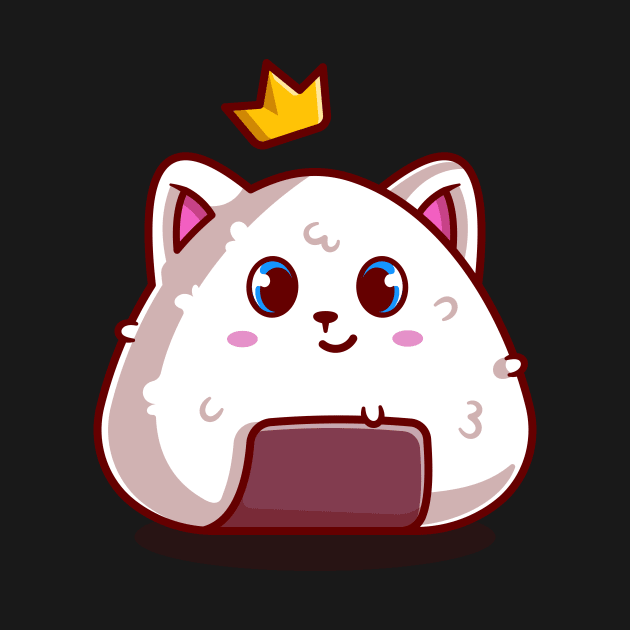 Cute Cat Onigiri With Crown Cartoon by Catalyst Labs