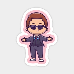 Cute Rich Boy Businessman Cartoon Magnet