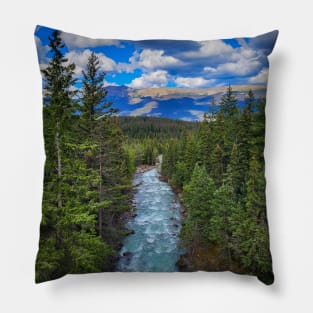 Jasper National Park River Flowing Towards the Mountains V1 Pillow