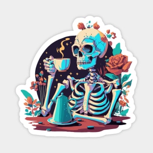 Skeleton drinking coffee Magnet