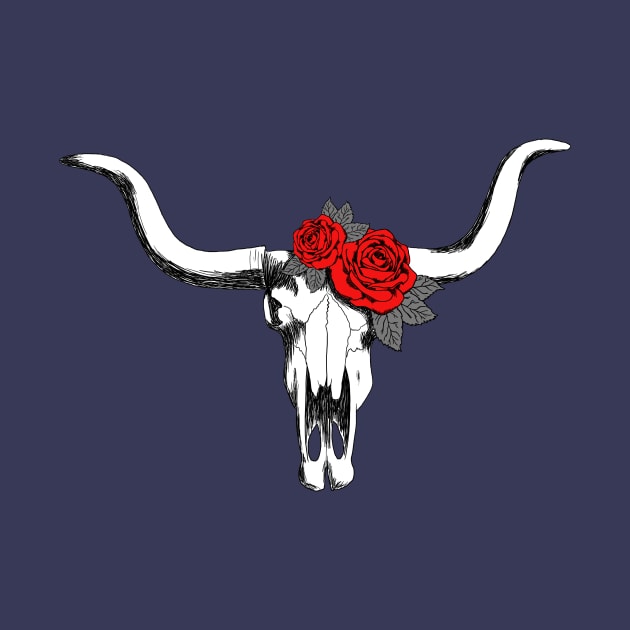 Bull skull with roses by finegoddamnit