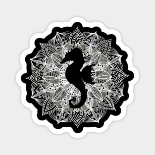 White Mandala Circle Seahorse Magnet