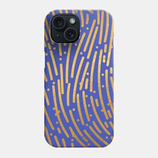 Indigo Blue Gold colored abstract lines pattern Phone Case