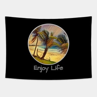 Enjoy Life on a Palm Tree Beach Tapestry