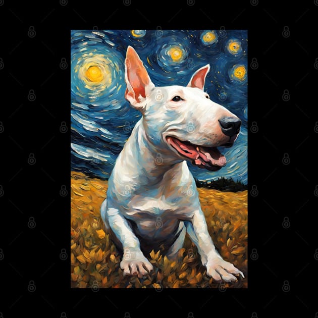 Bull Terrier Dog Breed Painting in a Van Gogh Starry Night Art Style by Art-Jiyuu