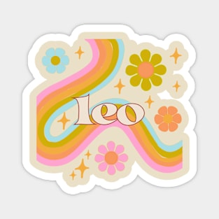 Leo 70s rainbow with flowers Magnet