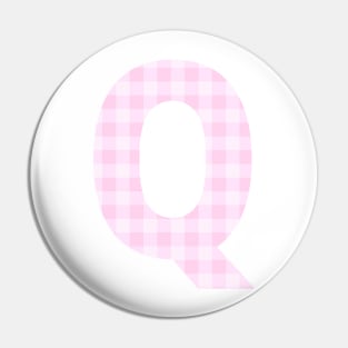 Pink Letter Q in Plaid Pattern Background. Pin