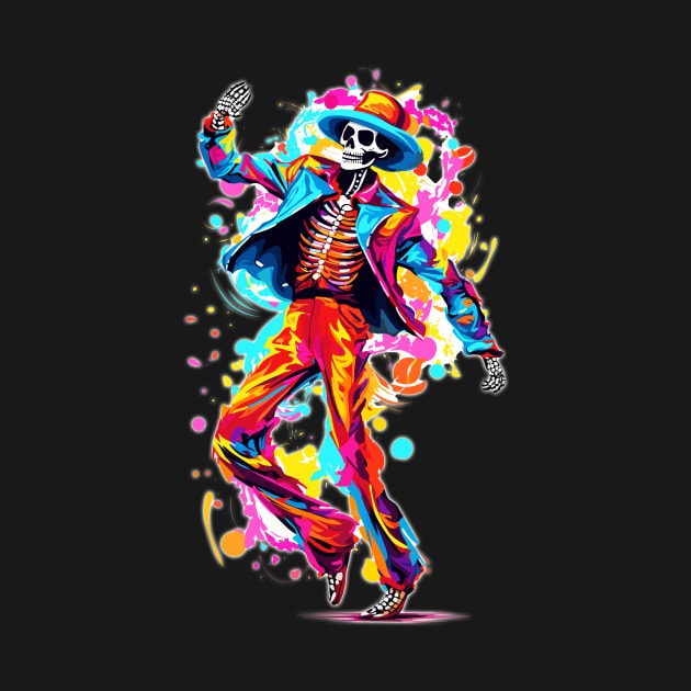 Colorful Day of the Dead Dia de Los Muertos Dancing Skeleton by Tees 4 Thee