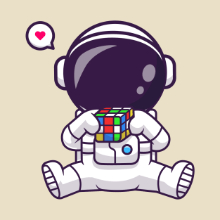 Cute Astronaut Playing Rubik Cartoon T-Shirt