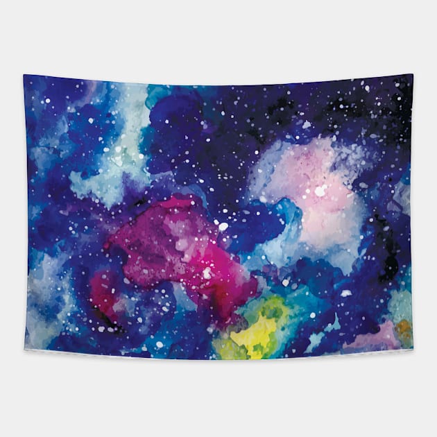 Navy Watercolor Galaxy Tapestry by NewburyBoutique