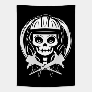 Fossicker Skull and Crossed Jackhammers White Logo Tapestry