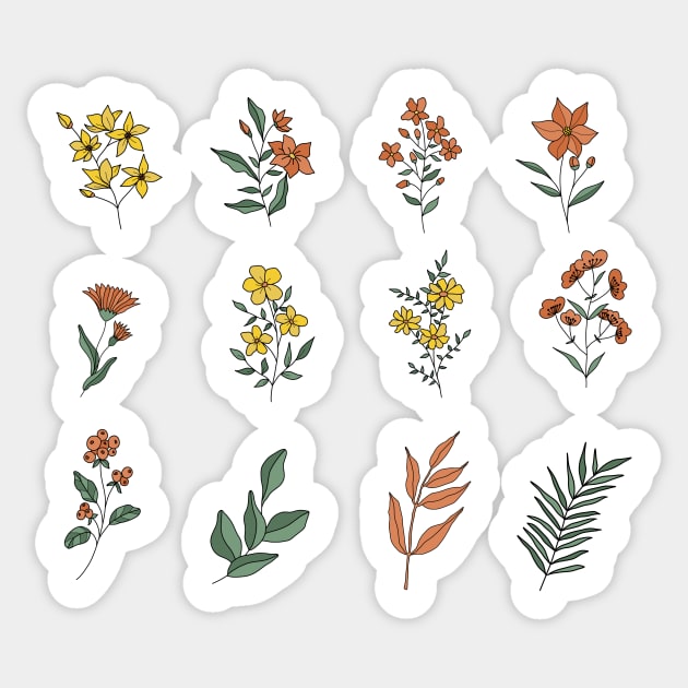 Boho aesthetic minimalism wild flowers - Vintage Flower - Sticker