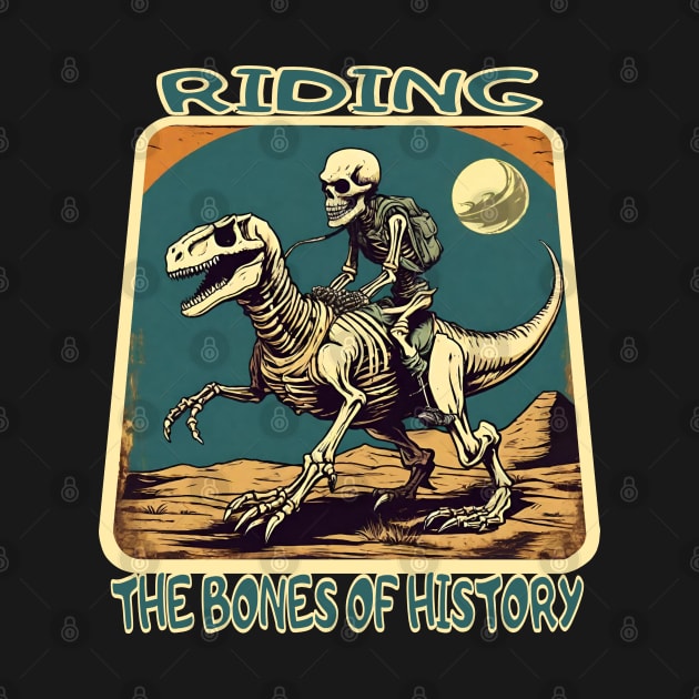 Funny Skeleton Riding T Rex by Ilustradamus