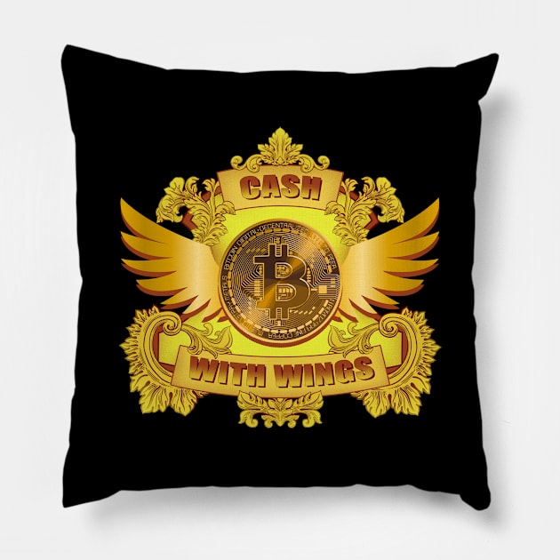 Cash with Wings, crypto, bitcoin Pillow by SergioArt