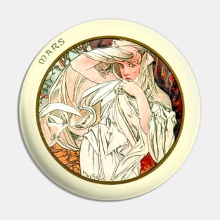 Art Nouveau March Calendar Alphonse Mucha Pin