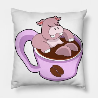 Hippo with Cup of Coffee Pillow