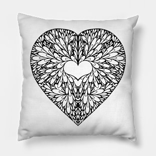 Black and White Blossoming Heart Pillow