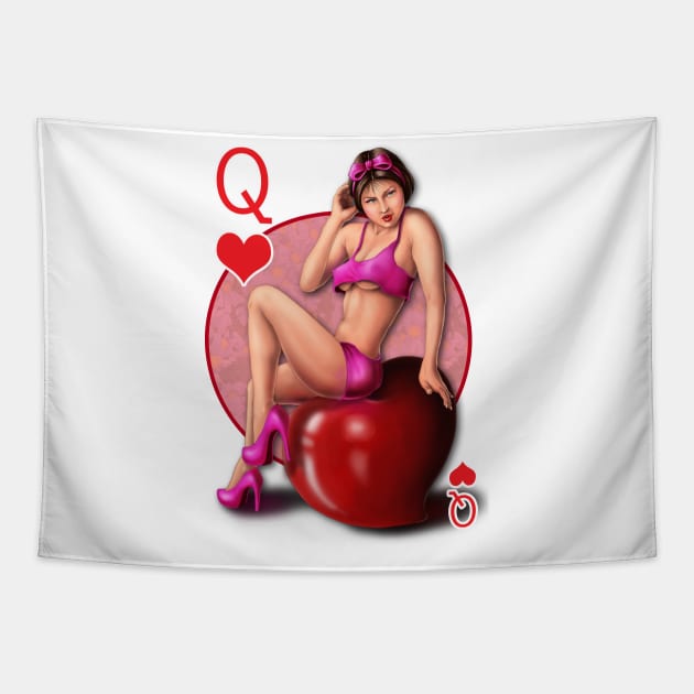 Queen of Hearts Pin Up Game Card Tapestry by Jay Diloy