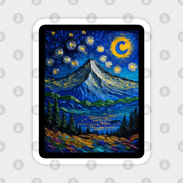 Fuji Mountain in Starry Night Gogh style Magnet by FUN GOGH