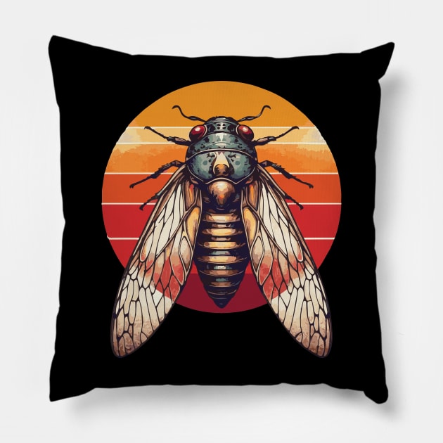 Cicada Retro Sunset Pillow by Heartsake