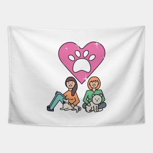Pets Lovers Design - Cute Girls With Pets, Cool Cat And Dog Tapestry