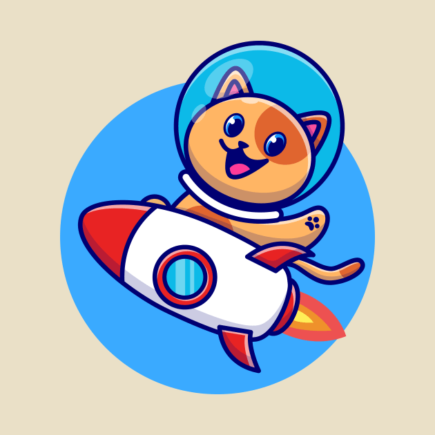 Cute Cat Astronaut Riding Rocket Cartoon by Catalyst Labs