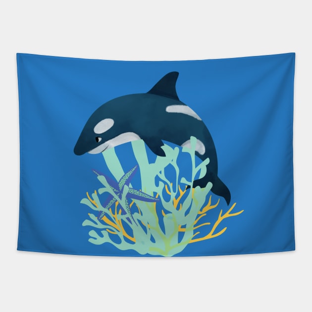 Whale and the underwater world Tapestry by RipaDesign