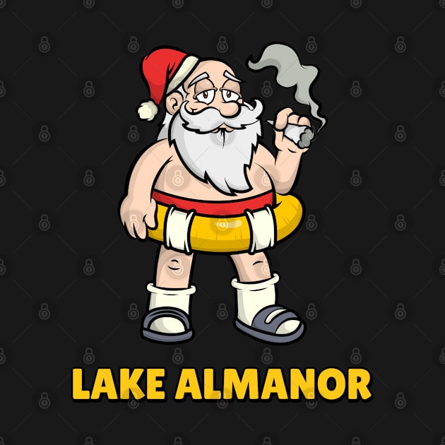 Lake Almanor Funny Lazy and Naked Santa Clause Smoking a Joint with a Swim Tube Around Him, Funny Christmas Gift by AbsurdStore