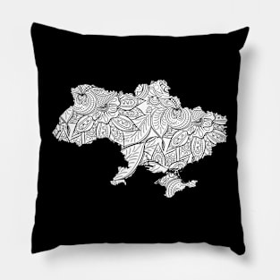 Mandala art map of Ukraine with text in white Pillow