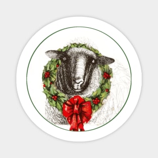 Sheep wearing a holly wreath with red bow Magnet