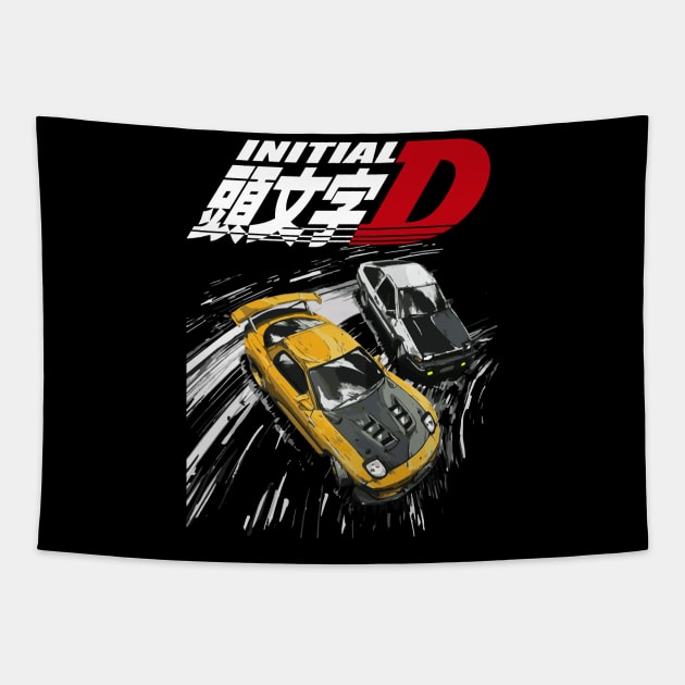 intial D - tendem mountain drift RX7 vs AE86 Tapestry by cowtown_cowboy