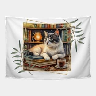 Book Nook Cat Tapestry