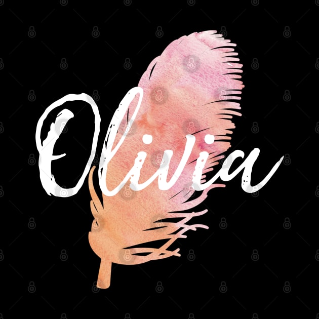 Olivia Personalized Name Watercolor Feather by jutulen