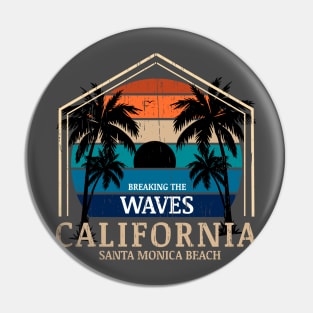 Monster Waves California Surfing vintage retro sunset palm trees Pin