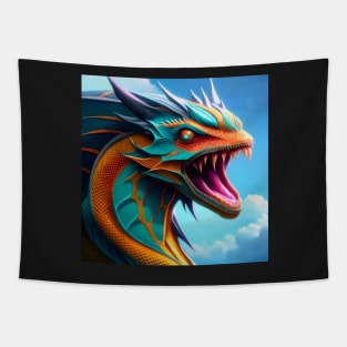 Gold and Cyan Dragon Serpent Tapestry