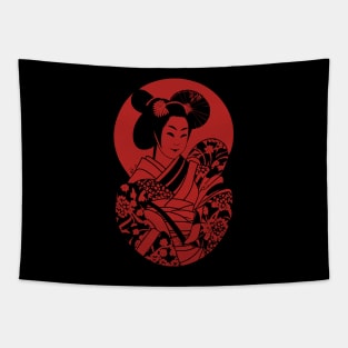 Japanese classic geisha red and black Tapestry