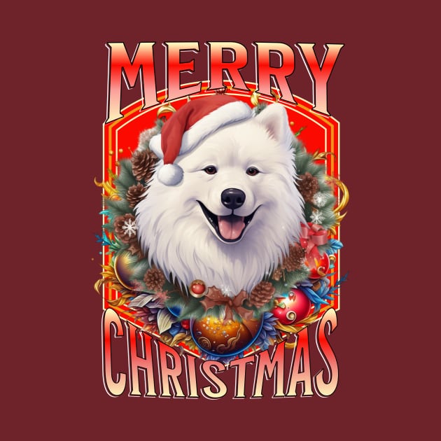 Merry Christmas cute Samoyed dog in Santa hat by HSH-Designing