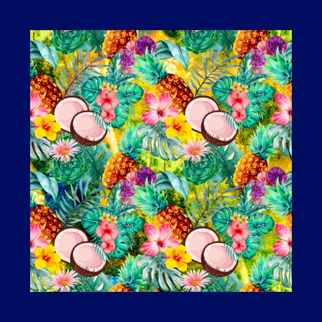 tropical pineapple exotic botanical illustration with floral tropical fruits, botanical pattern. yellow fruit pattern over a by Zeinab taha