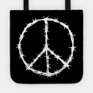 Barbed Wire Peace Sign (white print) Tote