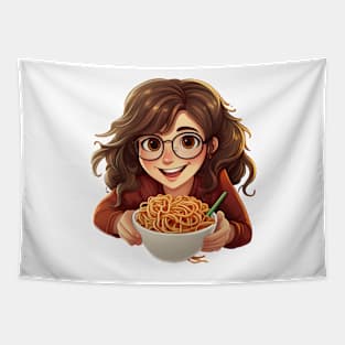 Cute Girl Eating Spaghetti Tapestry